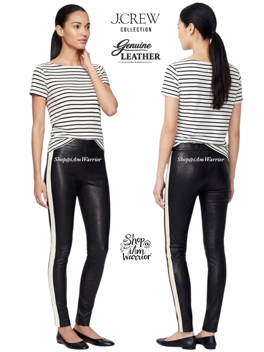J.Crew Collection genuine leather racing stripe pull on legging *shop@iamwarrior